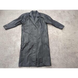 Avanti Trench Coat Jacket Womens M Black Leather Two Button Front‎ Pockets